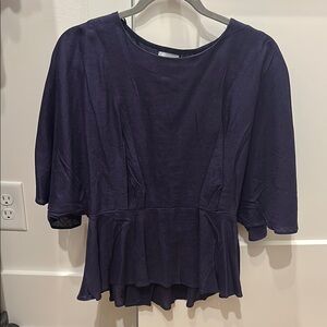 Blue Peplum Blouse with 3/4 Sleeves